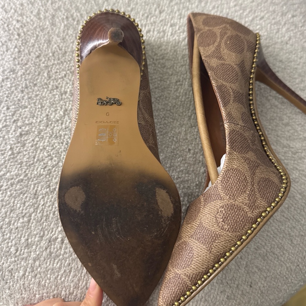 Coach Brown Signature Canvas Pointed-Toe Studded Pumps - Picture 2 of 2